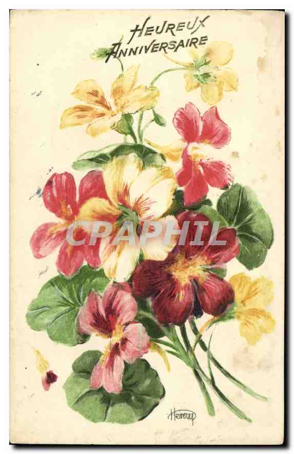CPA Heureux Anniversaire Fleurs