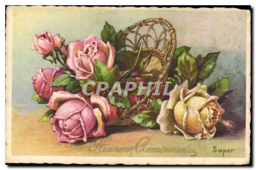 CPA Heureux Anniversaire Fleurs