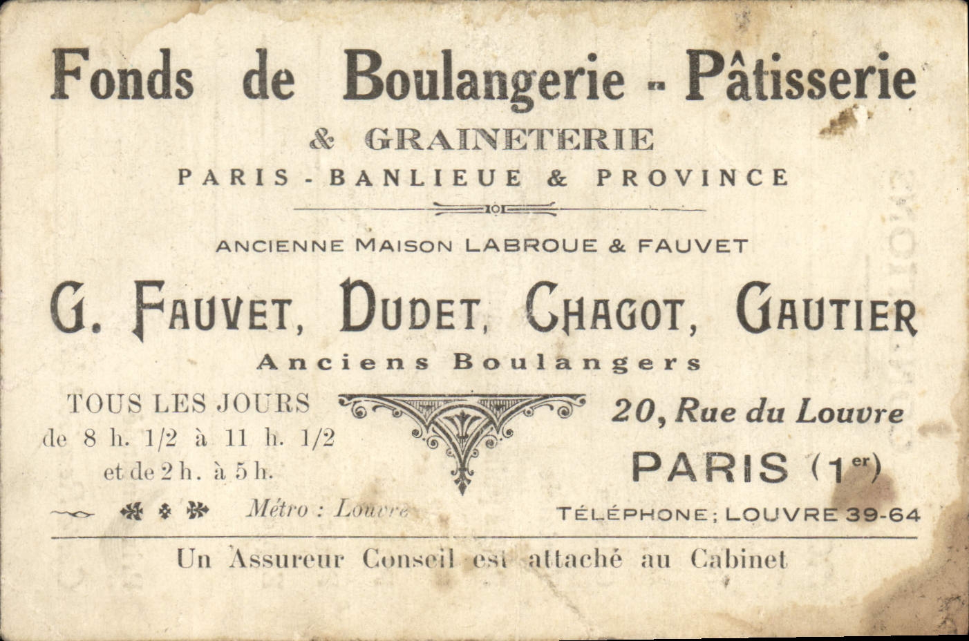 Facture Fonds de Boulangerie Patisserie  Boulangerie Patisserie Paris Fauvet Dudet Chagot Gautier Pa