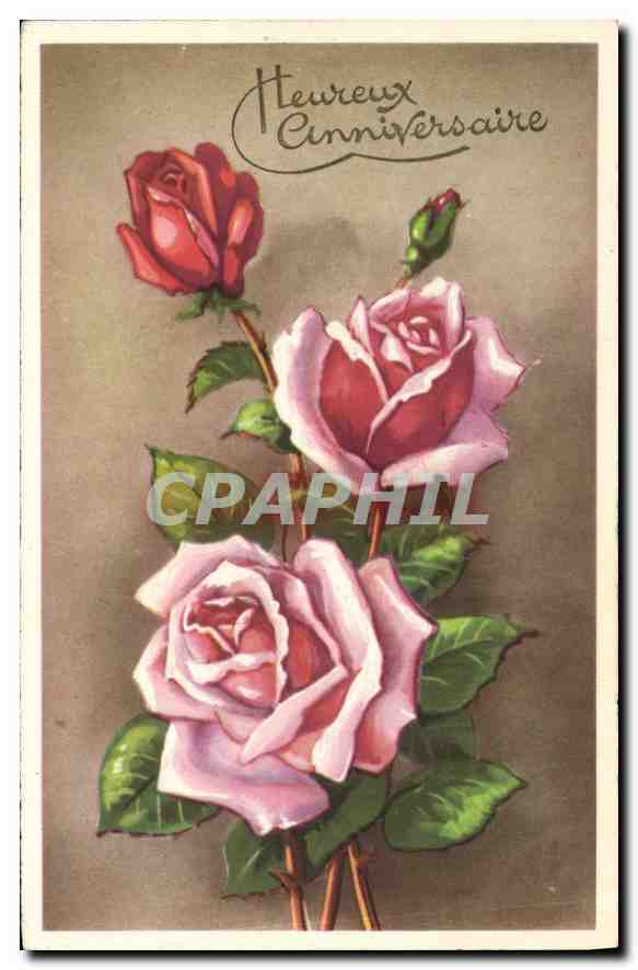 CPA Heureux Anniversaire Fleurs