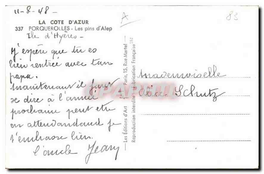 CPA La Cote d'Azur Porquerolles Les pins d'Alep  — Verso