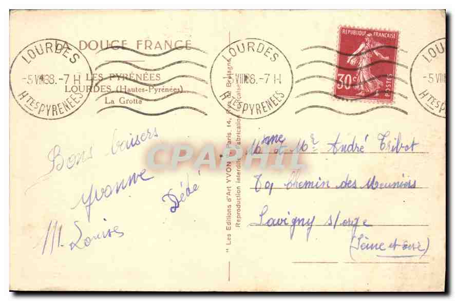 CPA Les Pyrenees Lourdes Hautes Pyrenees La Grotte  — Verso