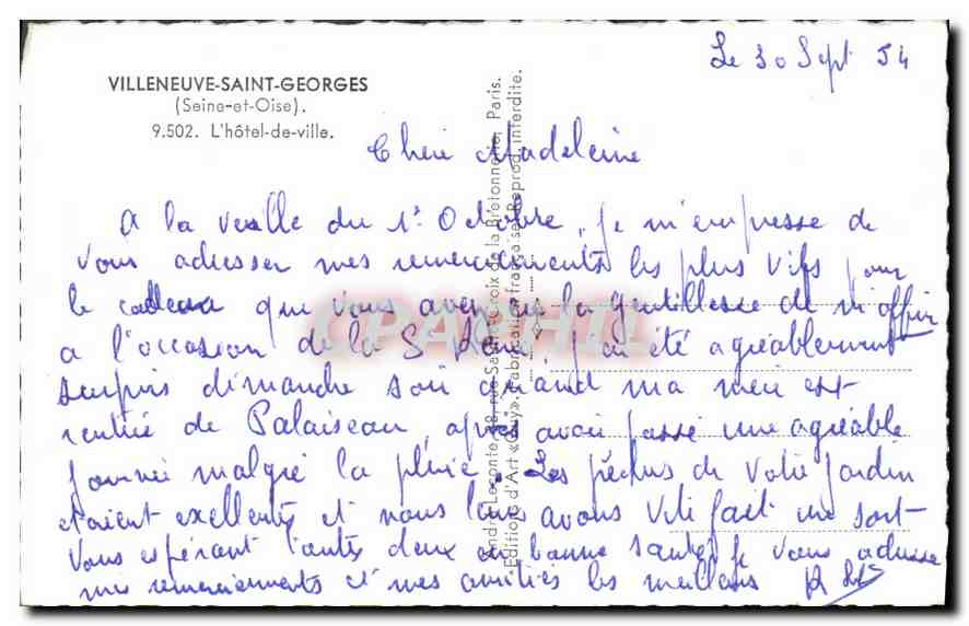 Hôtel de ville de Villeneuve-Saint-Georges — éditeur Guy, n° 9.502 — Reverso
