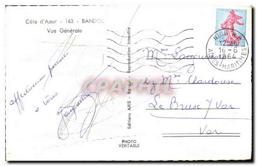 CPA Cote d'Azur Bandol Vue Generale  — Verso