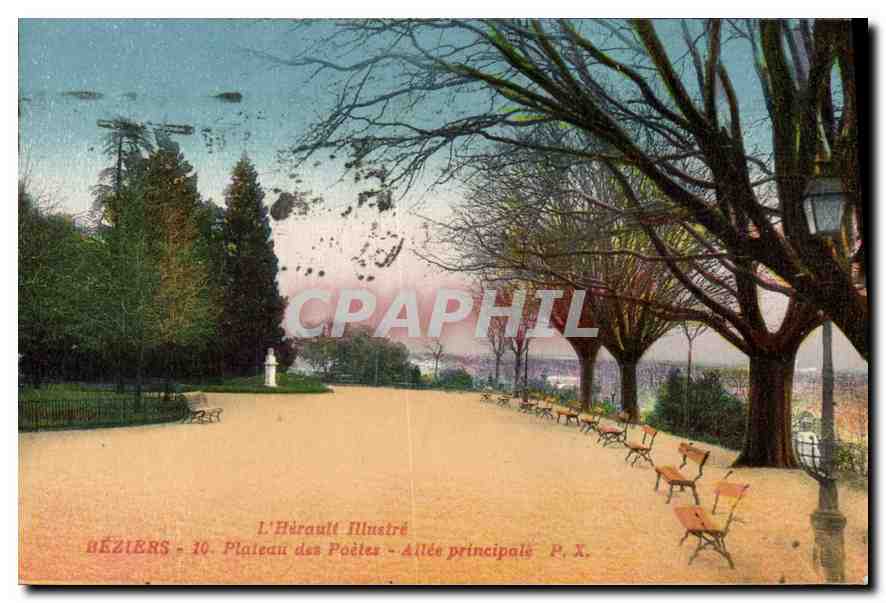 CPA L'Herault illustre Beziers Plateau des Poetes Allee principale 