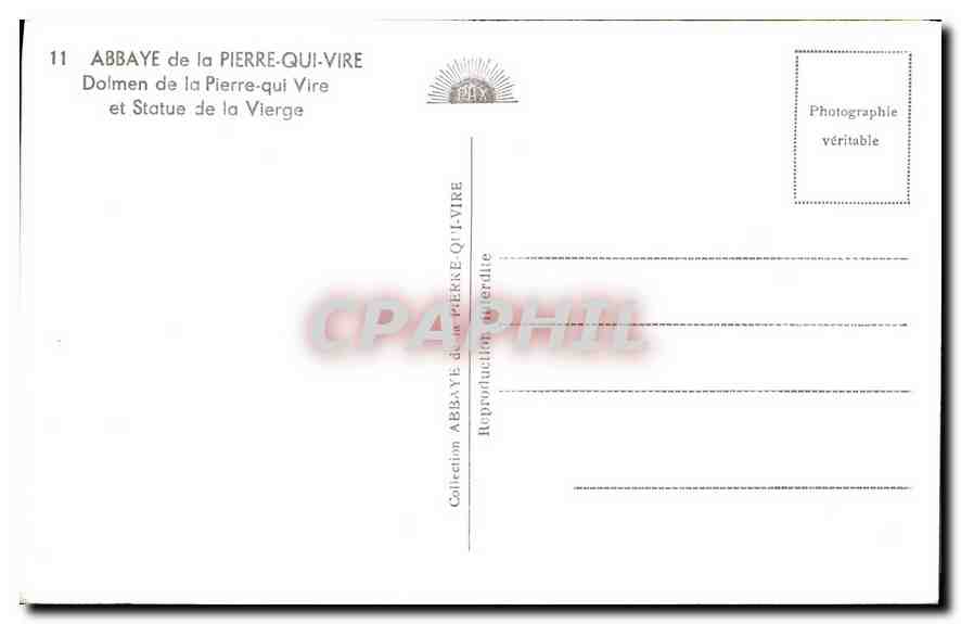 CPA Abbaye de la Pierre Qui Vire Dolmen de la Pierre qui Vire et Statue de la Vierge  — Rückseite