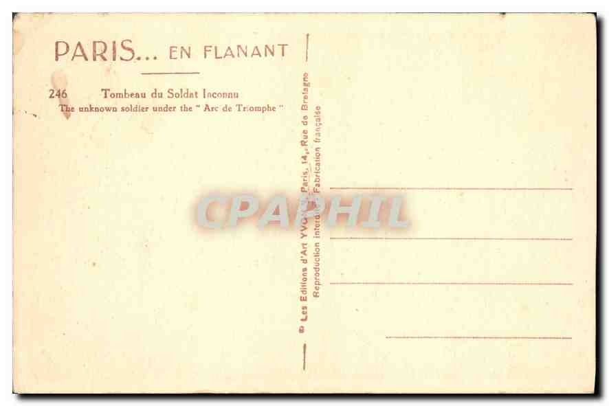CPA Paris Tombeau du Soldat Inconnu  — Rückseite