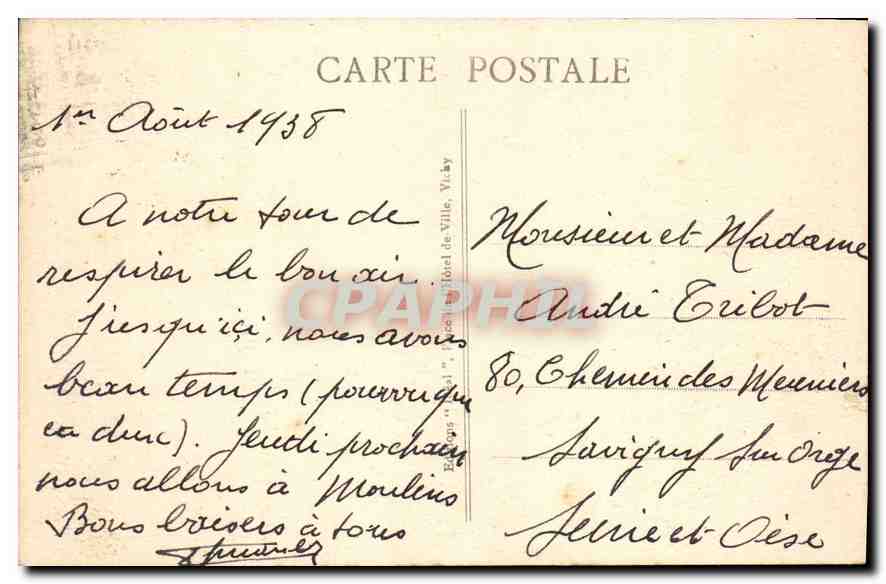 CPA Environs de Cusset Vichy L'Ardoistere Promenade au bord du Sichon  — Rückseite