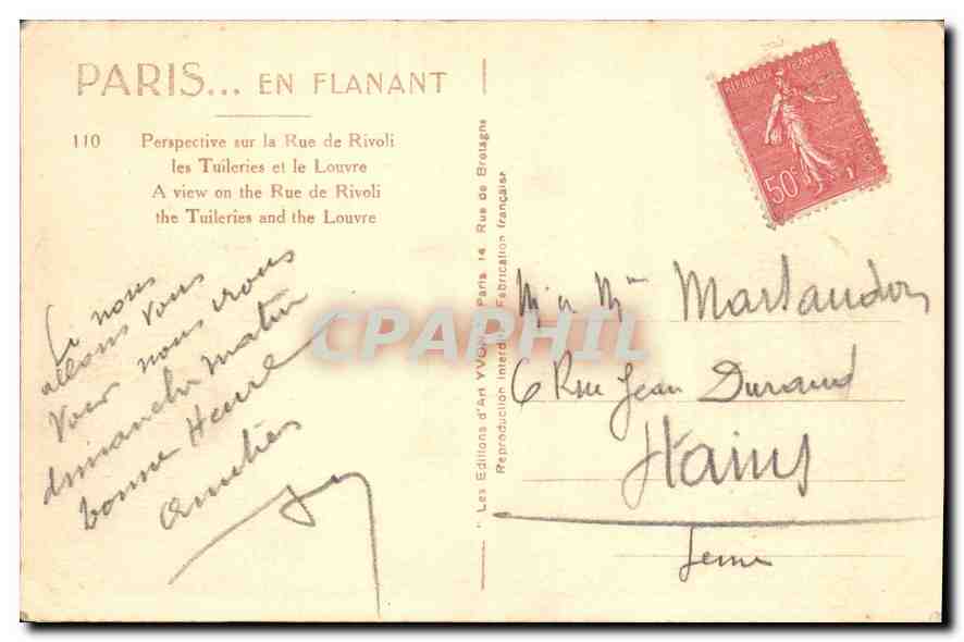 Paris... en Flanant — Perspective sur la Rue de Rivoli, les Tuileries et le Louvre — Les Éditions d'Art YVON, Paris 14 — Reverso