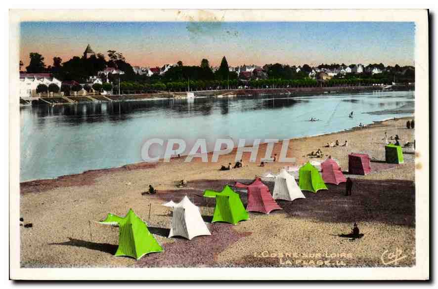 La Plage à Orléans-sur-Loire — vue de la rive avec cabines de plage — éditeur C. L. C. (n° 12)