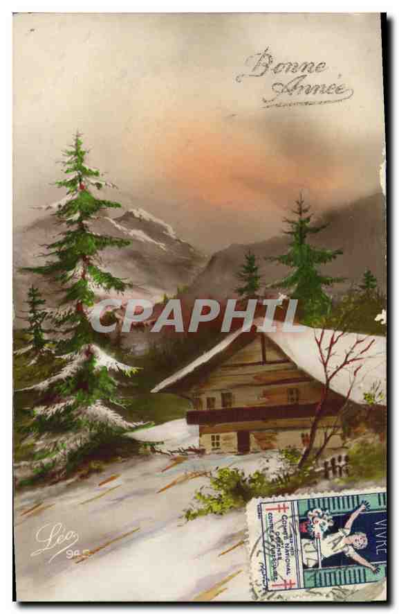 Schneechalet in den Alpen — Zeichnung von Leo, Nr. 945 — Verleger nicht sichtbar - Vorderseite