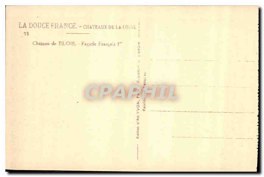 CPA Chateau de Blois Facade Francois Ier  — Verso