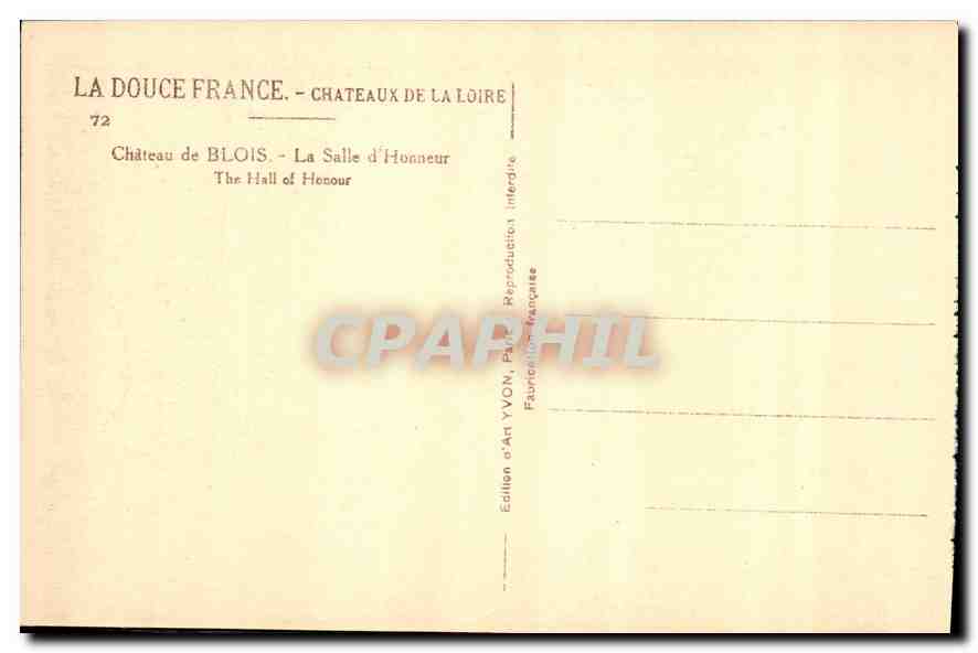 CPA Chateau de Blois La Salle d'Honneur  — Back
