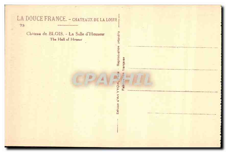 CPA Chateau de Blois La Salle d'Honneur  — Verso