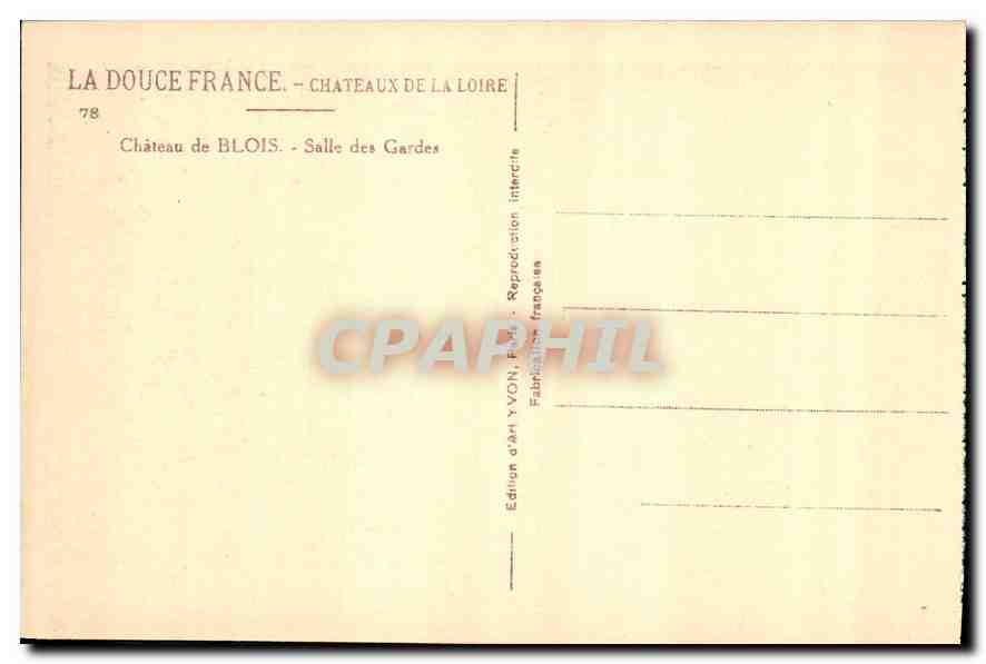 CPA Chateau de Blois Salle des Gardes  — Verso