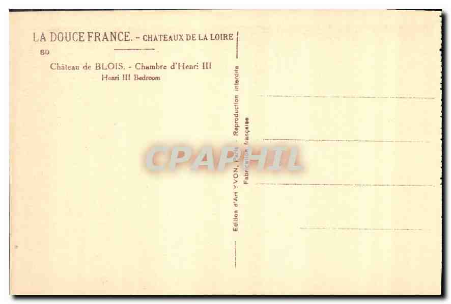 CPA Chateau de Blois Chambre d'Henri III  — Verso