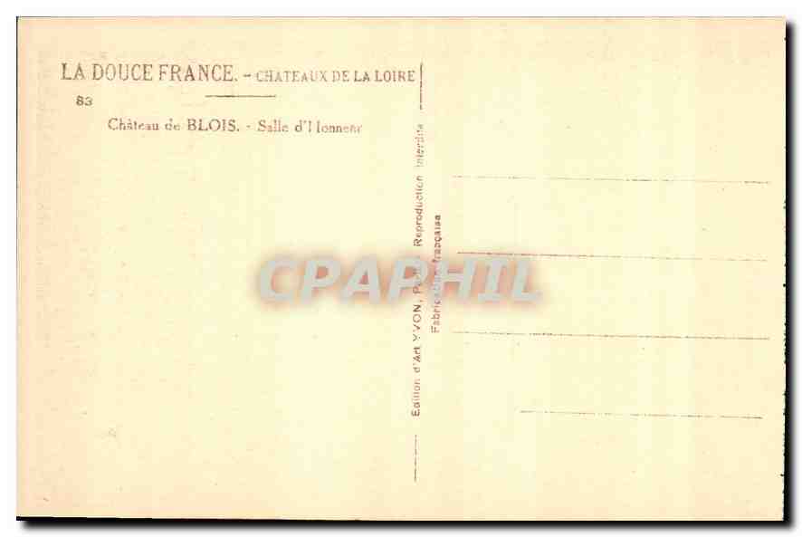 CPA Chateau de Blois Salle d'Honneur  — Verso