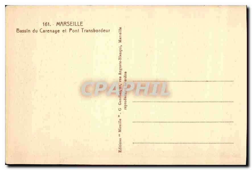 CPA Marseille du Carenage et Pont Transbordeur Bateaux — Verso