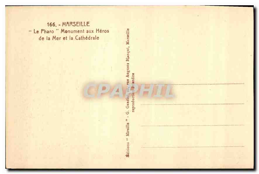 CPA Marseille Le Pharo Monument aux Heros de la Mer et la Cathedrale  — Rückseite