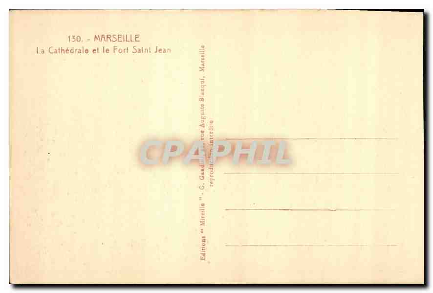 CPA Marseille La Cathedrale et le Fort Saint Jean  — Verso
