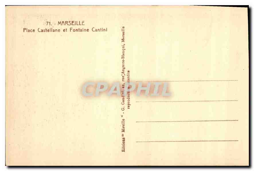 CPA Marseille Place Castellane et Fontaine Cantini  — Rückseite