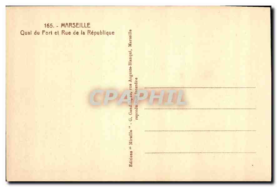 CPA Marseille Quai du Port et Rue de la Republique  — Rückseite