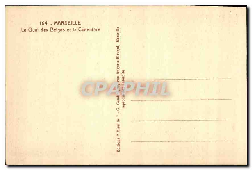 CPA Marseille Le Quai des Belges et la Canebiere  — Verso