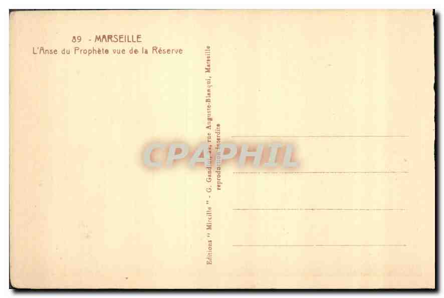 CPA Marseille L'Anse du Prophete vue de la Reserve  — Verso