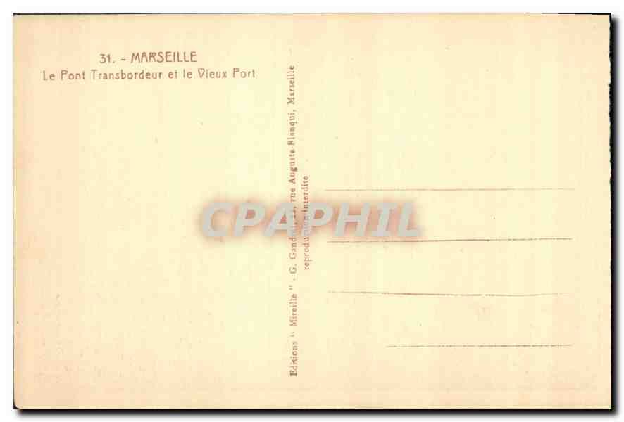 CPA Marseille Le Pont Transbordeur et le Vieux Port  — Verso