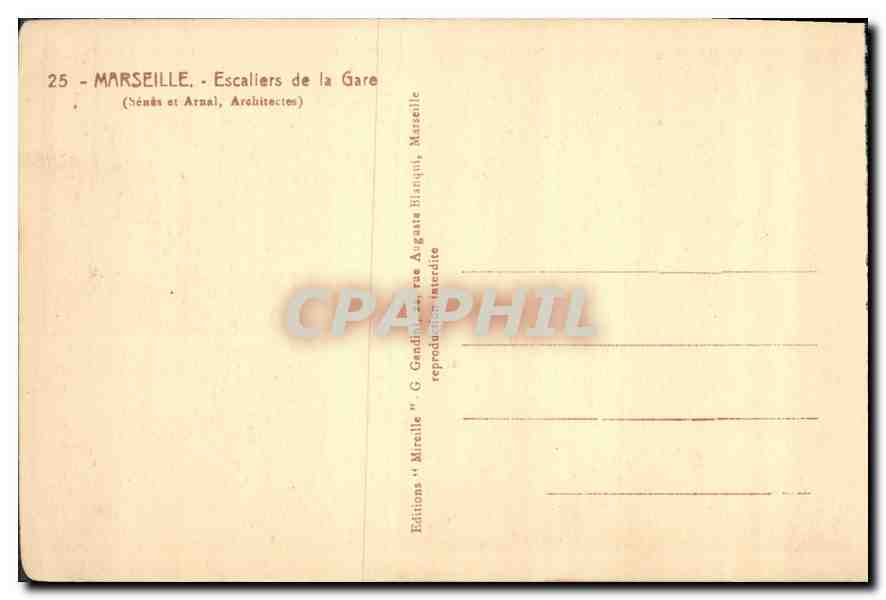 CPA Marseille Escaliers de la Gare  — Rückseite