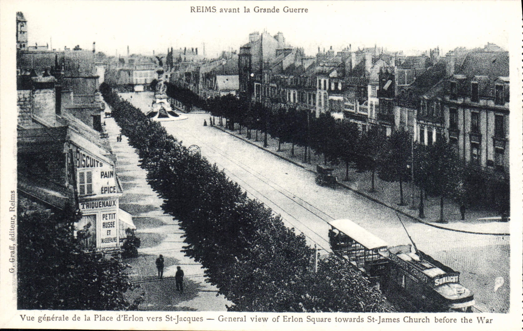 Reims avant la Grande Guerre — Vue générale de la Place d'Erlon vers St-Jacques — G. Graff, éditeur, Reims