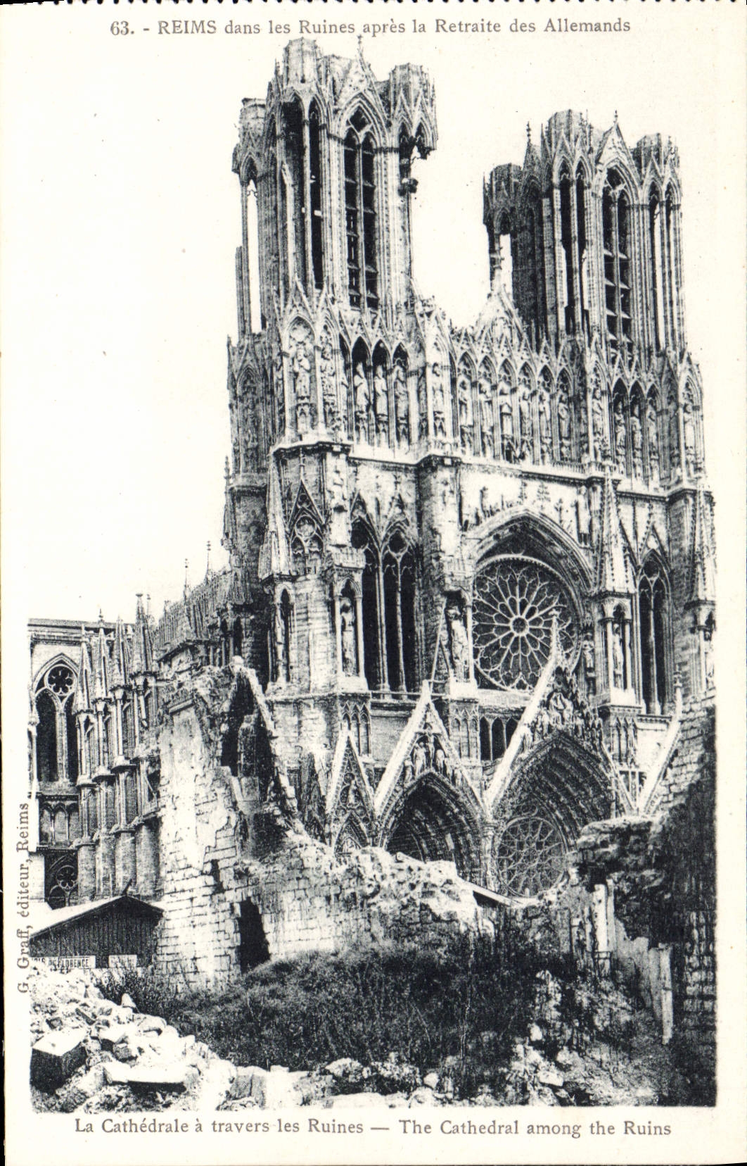 Reims — Cathédrale dans les Ruines après la Retraite des Allemands — G. Gauth, éditeur, Reims, n°63