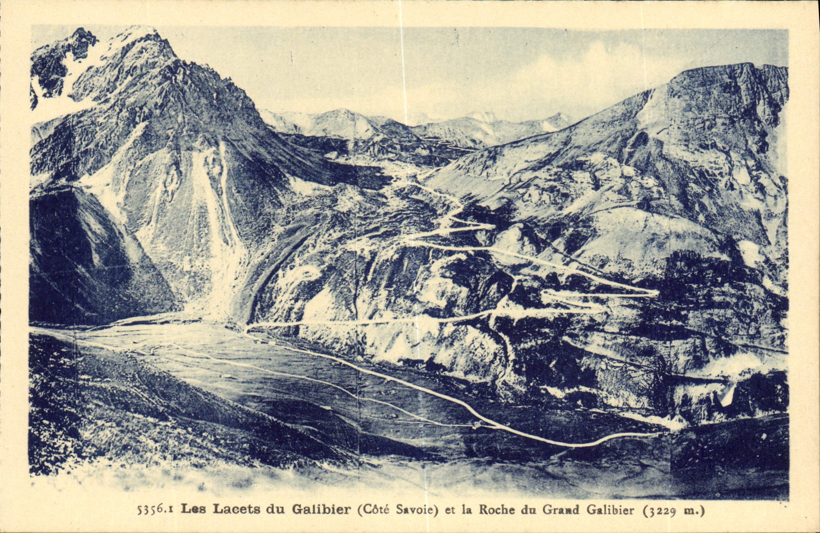 Les Lacets du Galibier (Côté Savoie) et la Roche du Grand Galibier (3229 m.) — n° 53356.1 — Restaurant du Galibier, Grenoble