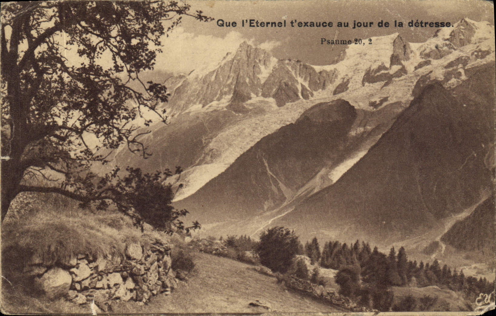 Mont Blanc — vue alpine avec texte biblique — Éditeur E. D. (n° 26)