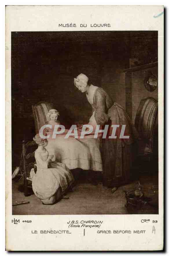 CPA Musee du Louvre JBS Chardin Ecole Francaise le Benedicite Grace Before Meat 