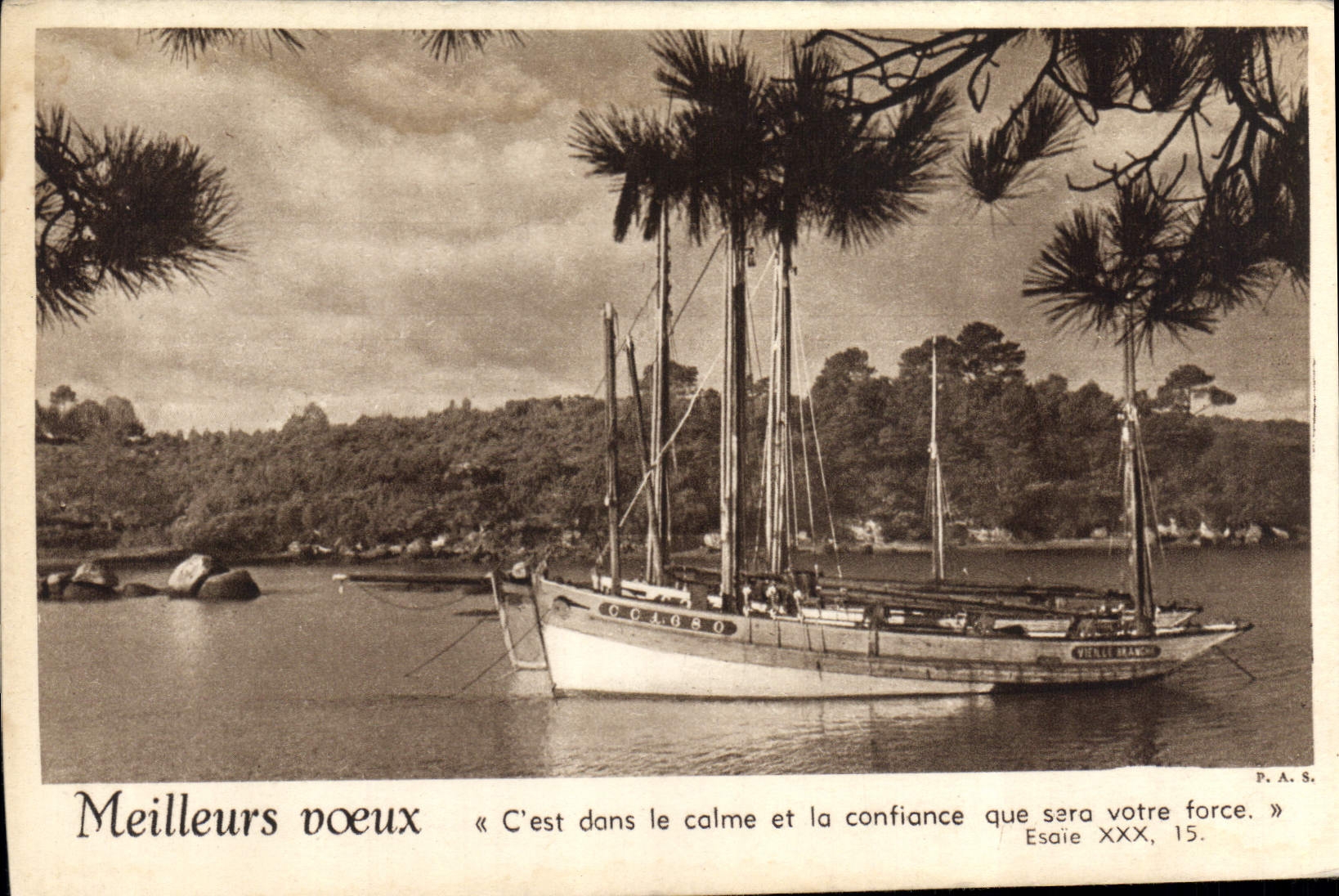 CPA Meilleurs Voeux c'est dans le Calme et la Confiance que sera Votre Force Bateau