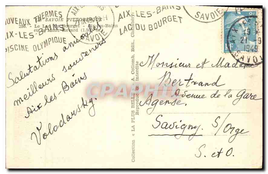 CPA Savoie pittoresque Le Lac du Bourge Aix les Bains et le Mont Revard  — Rückseite