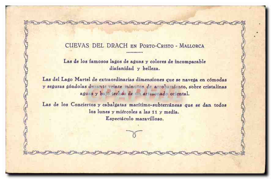CPA Cuevas del Drach Mallorca Escenario de Las Hadas  — Rückseite