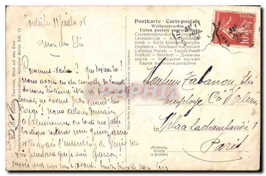 CPA Etna — Verso