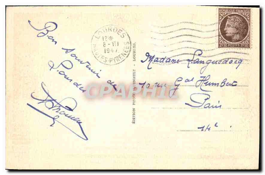 CPA Lourdes La Grotte Miraculeuse  — Verso