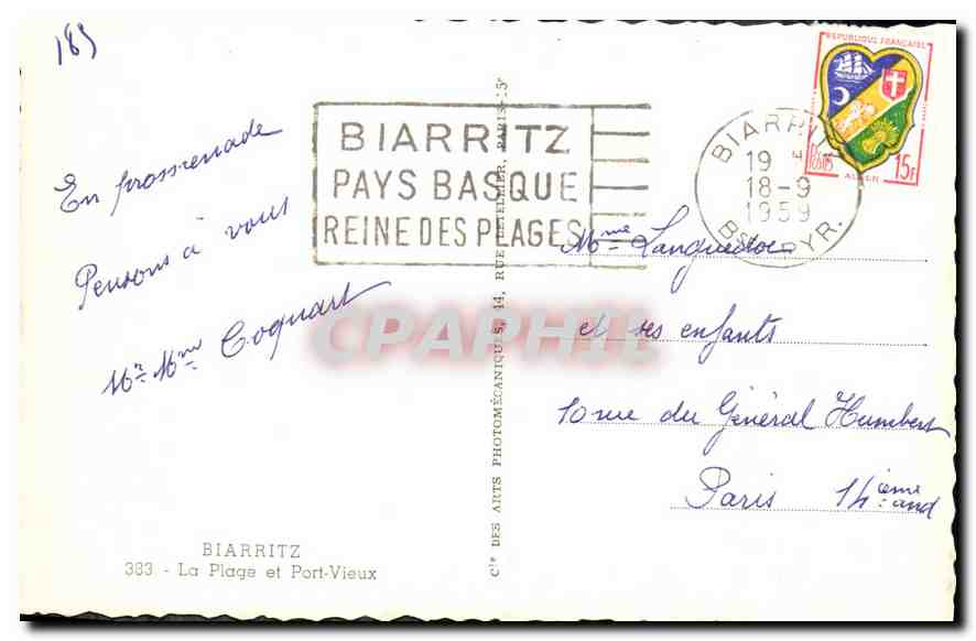 CPA Biarritz La plage et Port Vieux  — Verso