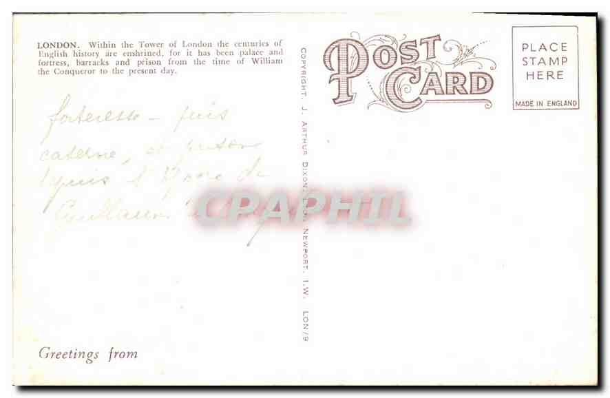CPA The tower of London  — Verso