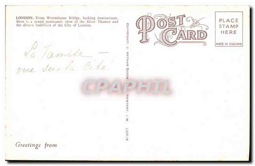 CPA London The Embankment from Westminster bridge Bateau — Verso