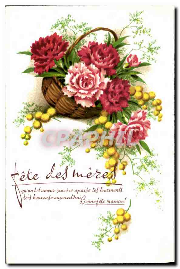 Fête des Mères — bouquet de pivoines et mimosa — Série 4.000, M.D. Paris