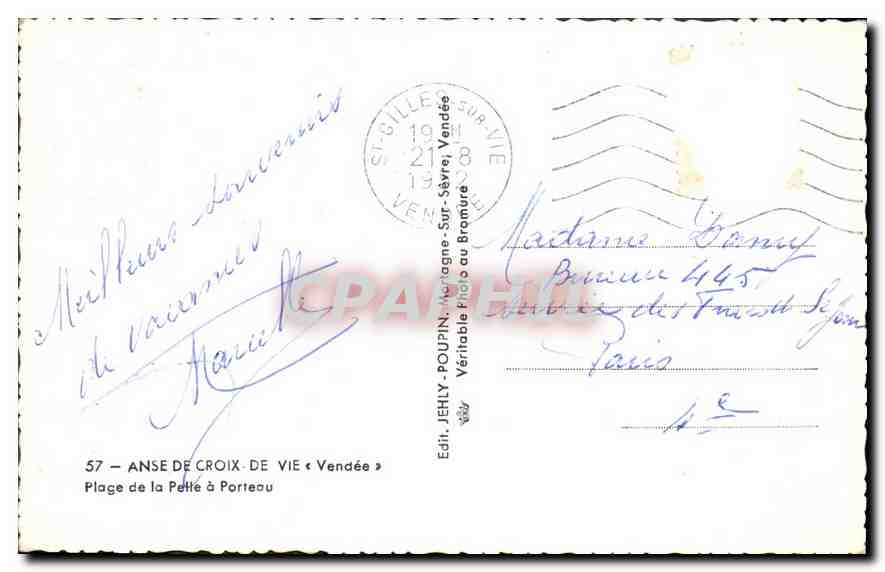 Anse de Croix-de-Vie — Kleine Bucht bei Porteau — Verlag JEHLY — Rückseite