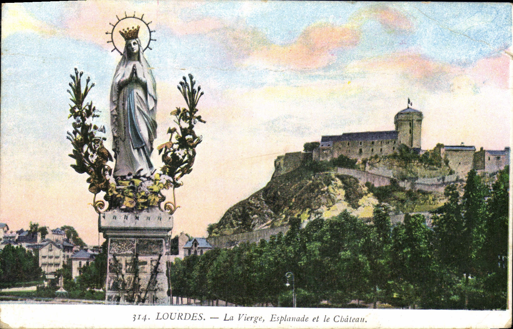 Lourdes — La Vierge, Esplanade et le Château — Edition F. Viron, n° 314