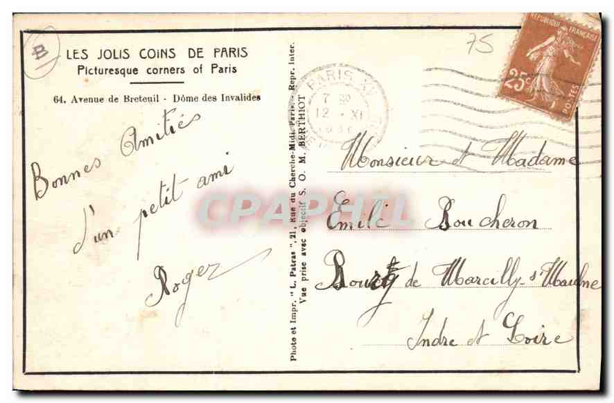CPA Les Jolis Coins de Paris Avenue de Breteuil Dome des Invalides  — Verso