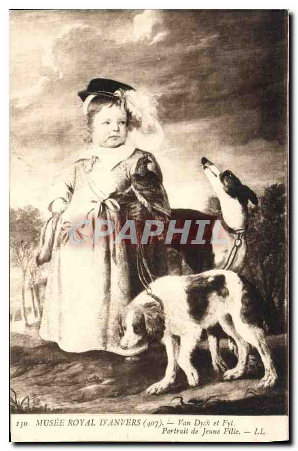 CPA Musee Royal d'Anvers Van Dyck et Fyt Portrait de Jeunne Fille Chien