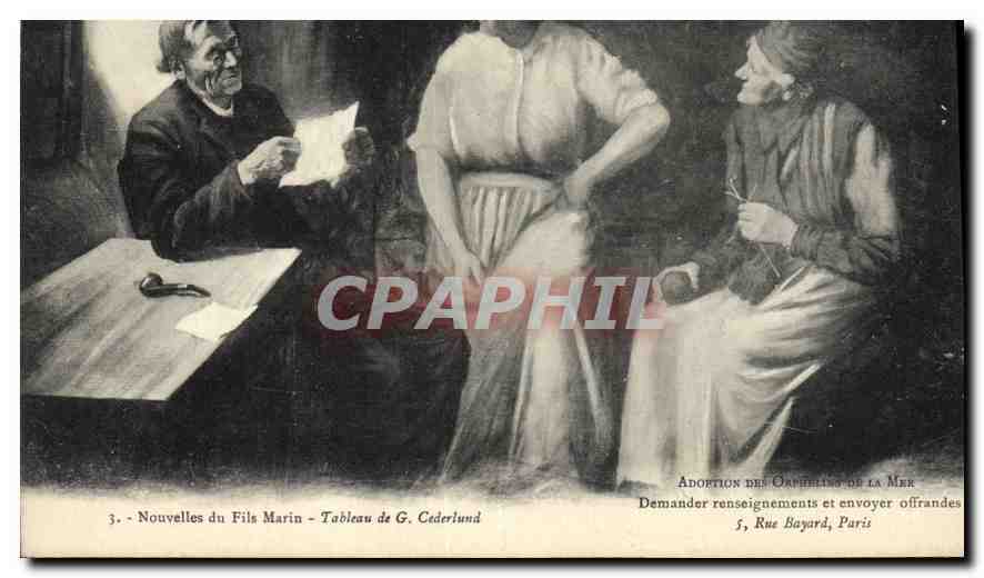 Adoption des Orphelins de la Mer — Nouvelles du Fils Marin — Tableau de G. Cederlund — Éditeur : 5, Rue Bayard, Paris