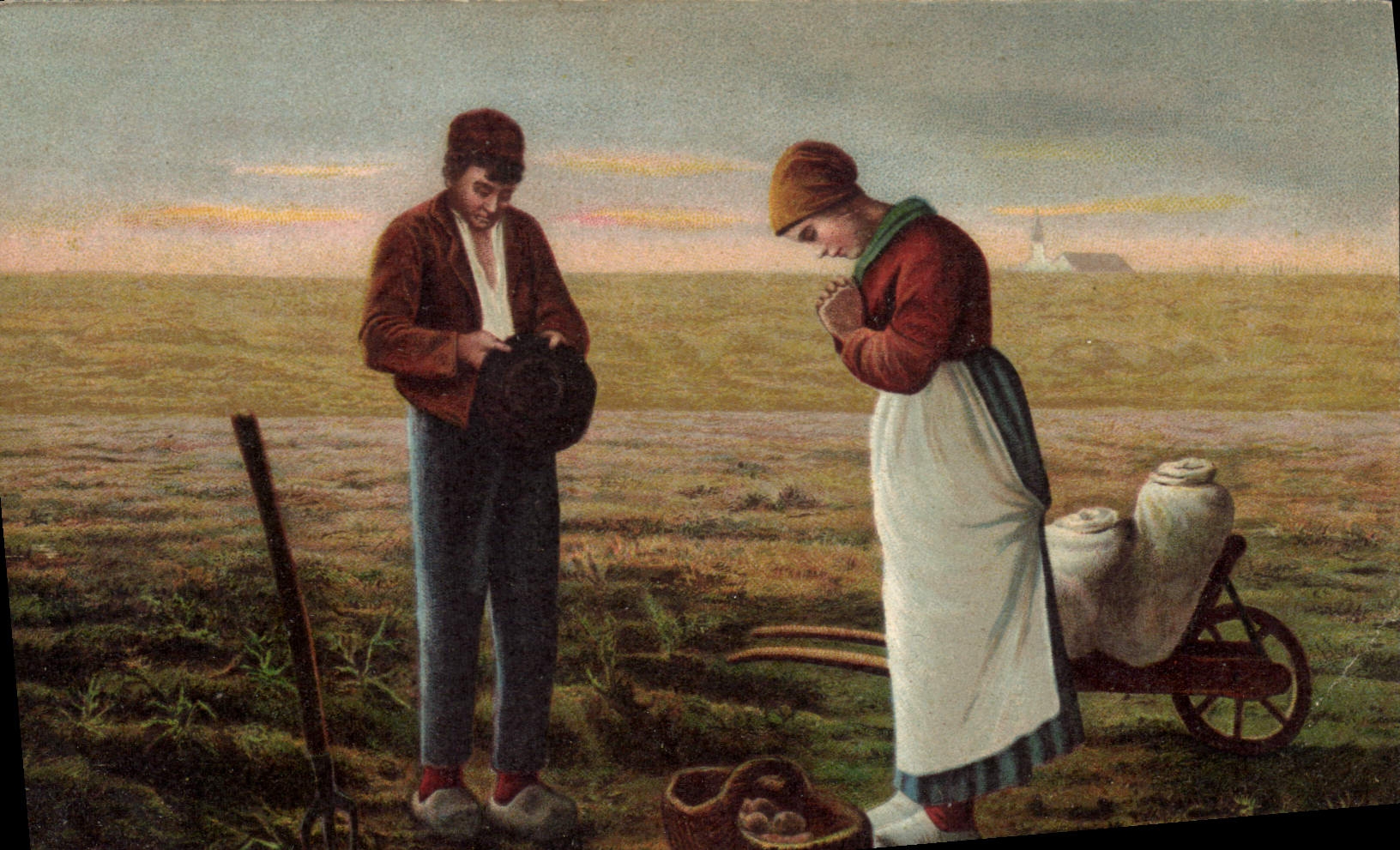 Paysan et paysanne en champ — scène de la vie rurale — éditeur B, n° 372